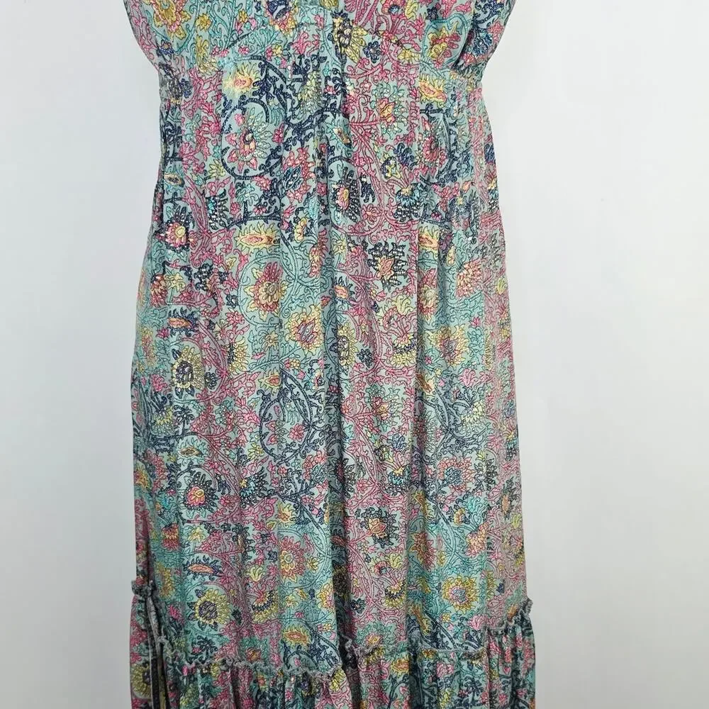 fab’rik Maxi Dress Large Mint Paisley Boho Tassel Tie Cottage Festival Whimsical